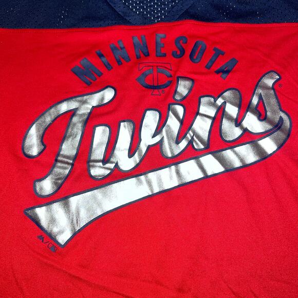✨NWT MAJESTIC Minnesota Twins Women Jersey Top M Red Navy MLB Baseball Fan Shirt - Picture 7 of 7